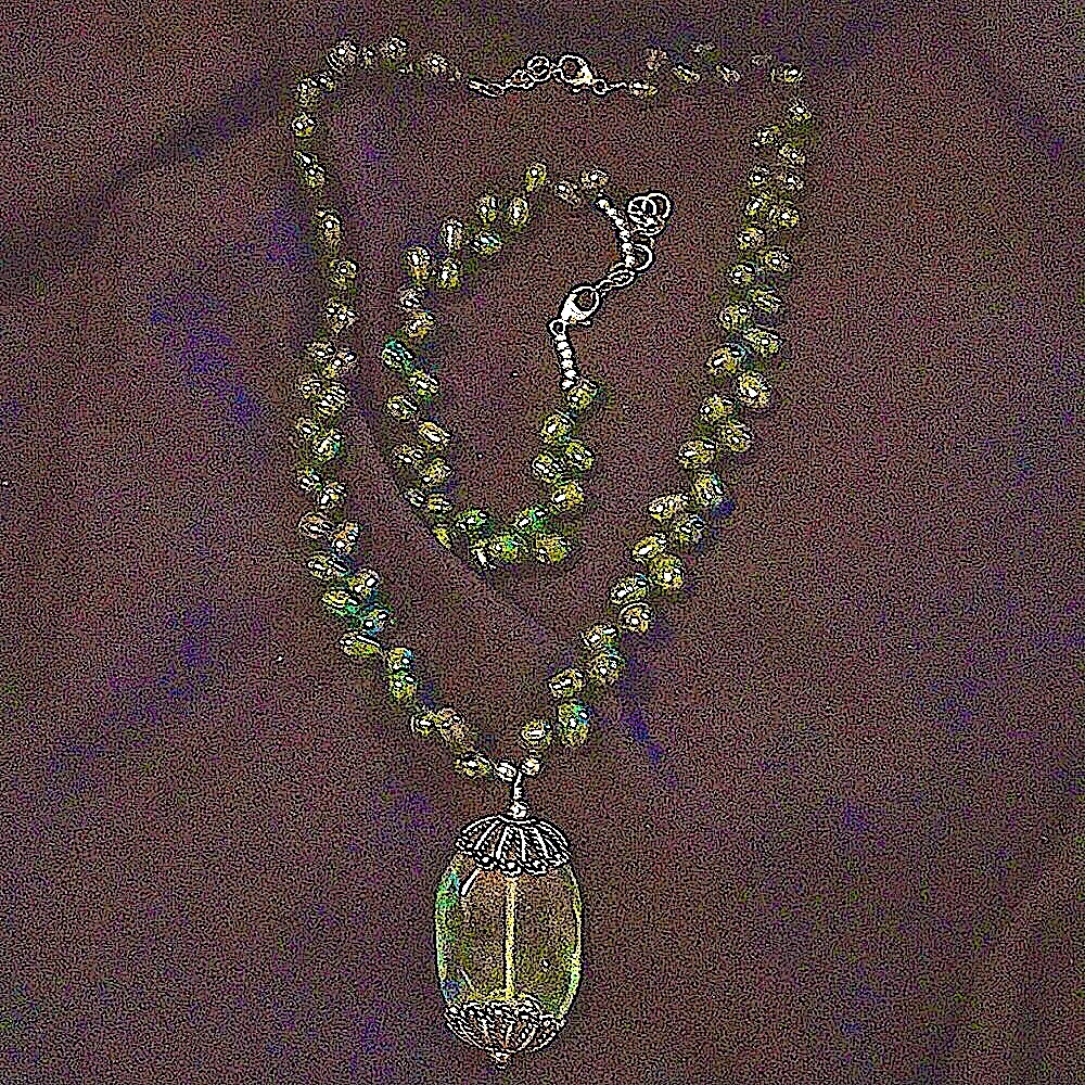 Matching necklace and bracelet set. Jade green pearl lobster closure